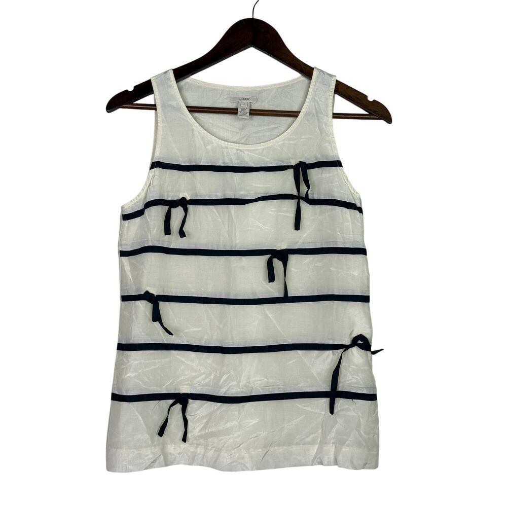 J. Crew Silk Blend Bow Tie Stripe Accent Sleeveless Blouse Top Tank 2 White